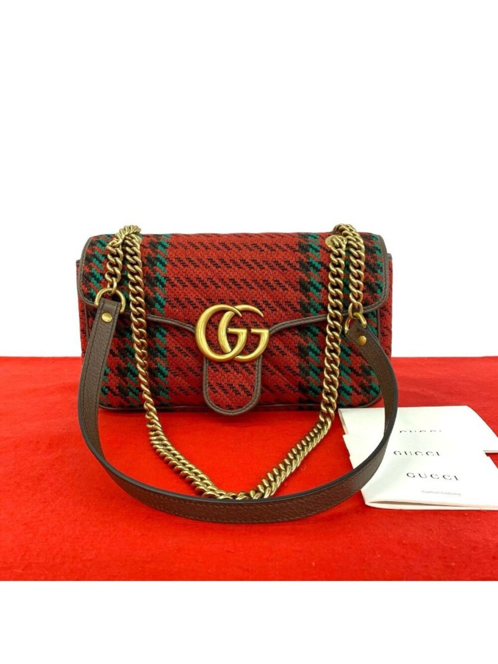 Gucci GG Marmont Logo Tweed Leather Shoulder Bag Semi